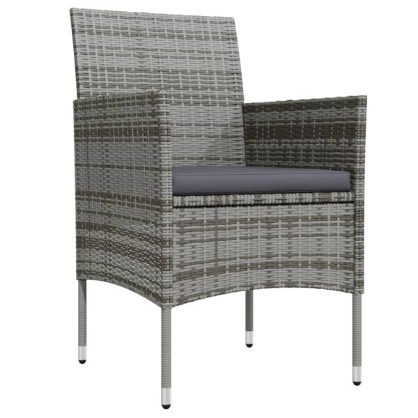 vidaXL Juego de comedor de jardín 3 piezas con cojines gris y negro