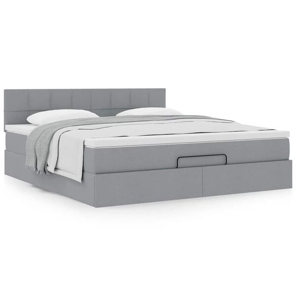 vidaXL Cama otomana con colch&oacute;n gris claro 160x200 cm tela