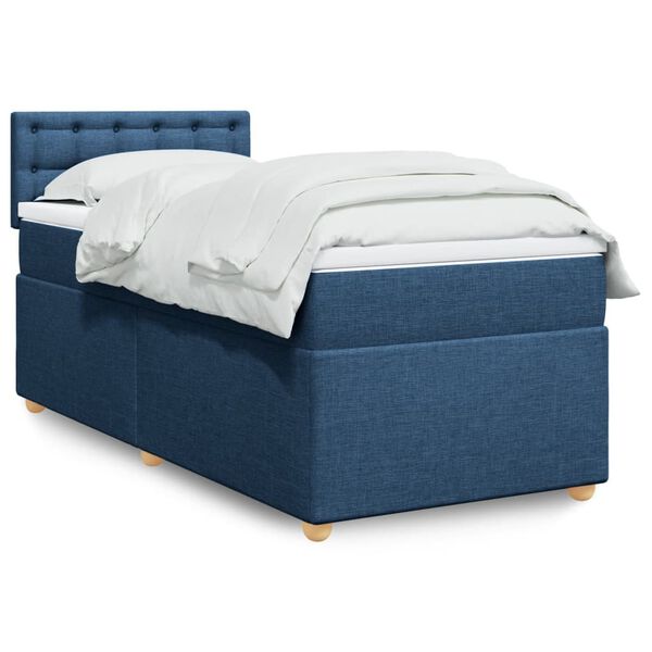 vidaXL Cama box spring con colch&oacute;n tela azul 100x200 cm