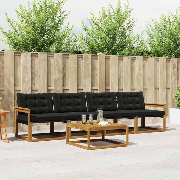 vidaXL Conjunto de sof&aacute;s de exterior con coj&iacute;n 5 pcs Natural y negro