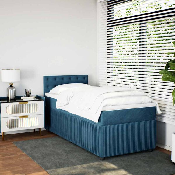vidaXL Cama box spring con colch&oacute;n terciopelo azul 90x200 cm