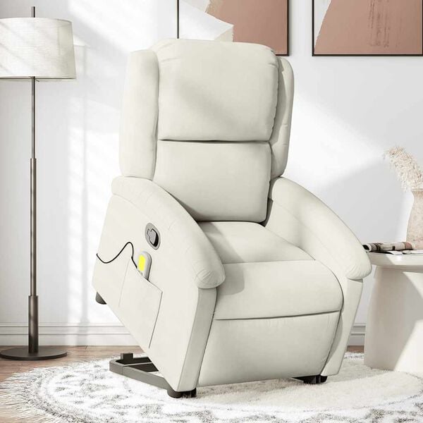 vidaXL Sill&oacute;n reclinable de masaje elevable terciopelo crema