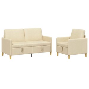 vidaXL Juego de Sof&aacute;s con Almacenamiento 2 uds. Crema Poli&eacute;ster