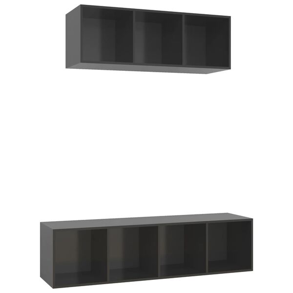 vidaXL Muebles de salón 2 piezas madera de ingeniería gris brillo