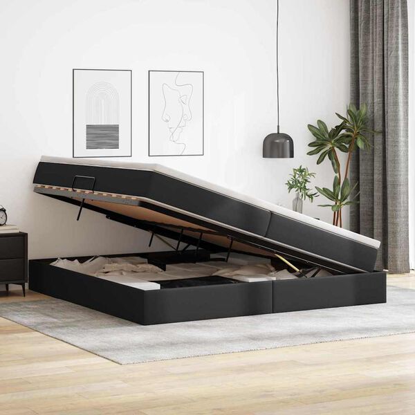 vidaXL Cama con almacenamiento y colch&oacute;n Negro 200 x 200 cm
