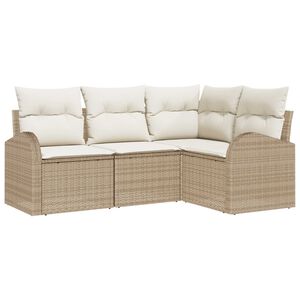 vidaXL Conjunto de sof&aacute; de jard&iacute;n 4 pcs Beige rat&aacute;n sint&eacute;tico