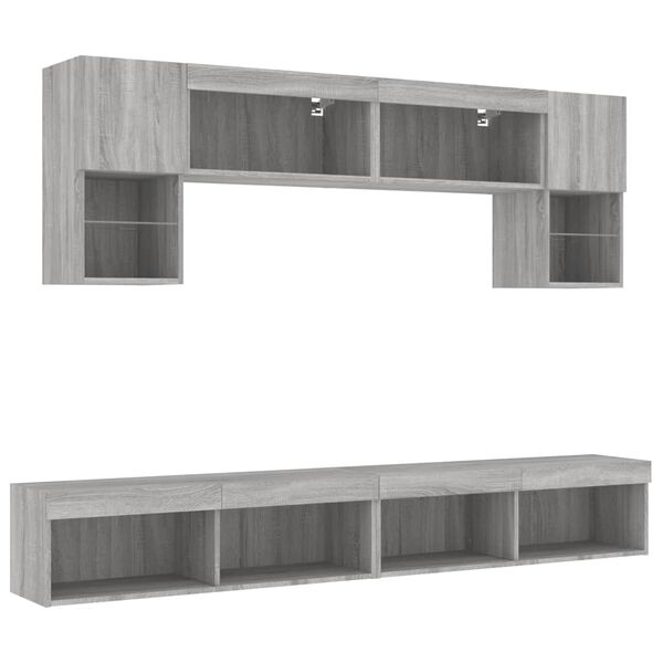vidaXL Muebles TV pared con LED 6 pzas madera ingenier&iacute;a gris Sonoma