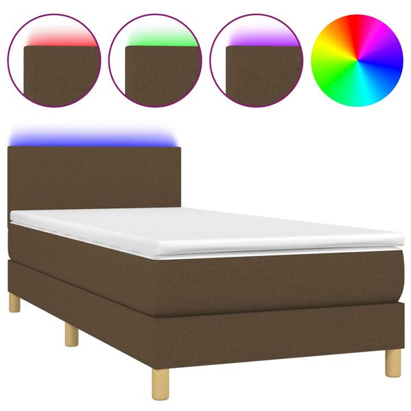vidaXL Cama box spring colch&oacute;n y luces LED tela marr&oacute;n oscuro 80x200cm