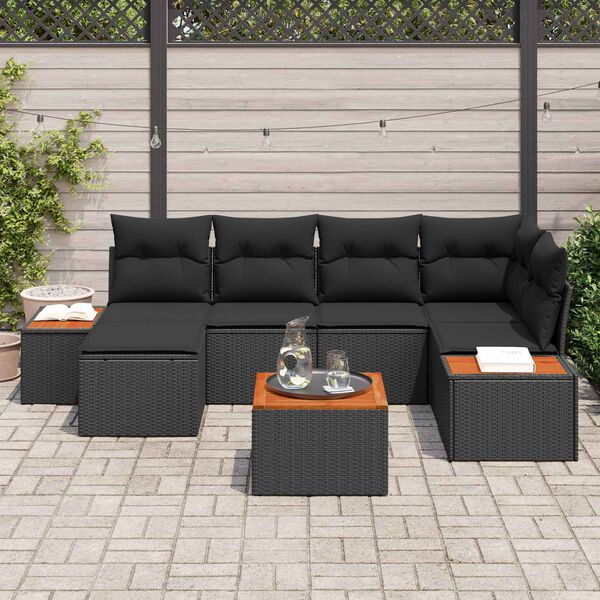 vidaXL Conjunto de sof&aacute; de jard&iacute;n 7 pcs Negro rat&aacute;n sint&eacute;tico