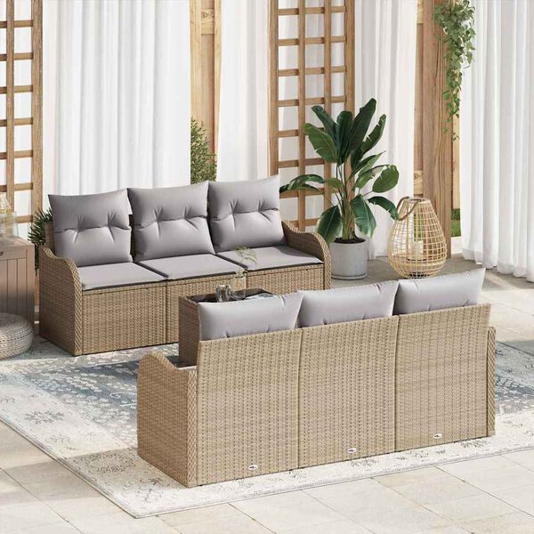 vidaXL Conjunto de sof&aacute; de jard&iacute;n con coj&iacute;n Manual 7 pcs Beige y gris