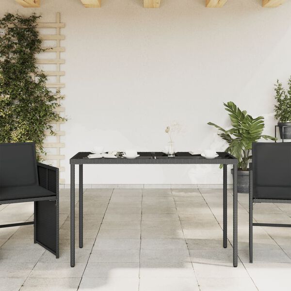 vidaXL Mesa de jardín superficie de vidrio ratán PE negro 115x54x74 cm