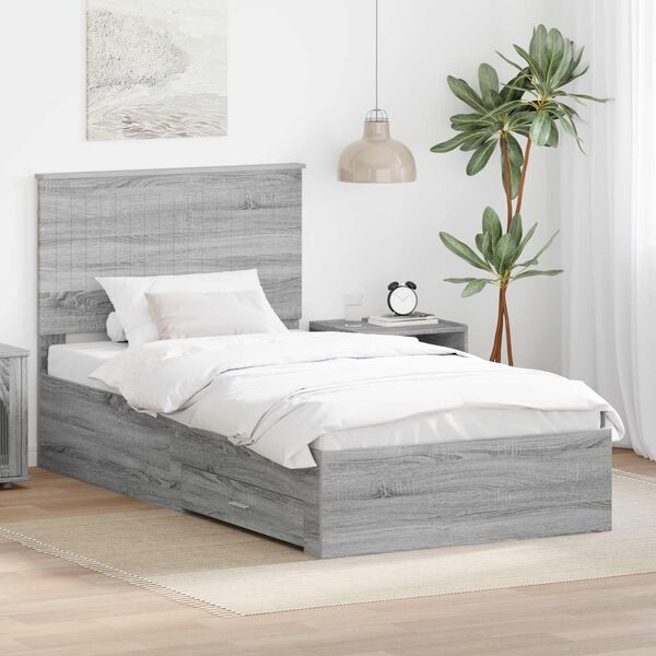 vidaXL Estructura de cama con cabecera Gris Sonoma 100 x 200 cm