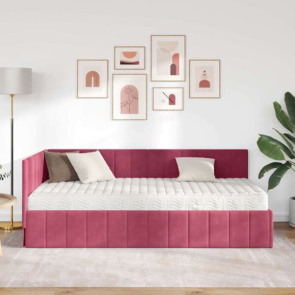 vidaXL Estructura de Cama Esquina con Colch&oacute;n 2 pcs Verde Terciopelo