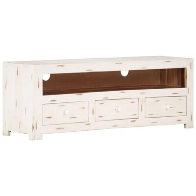 vidaXL Mueble de TV madera de acacia maciza blanco 110x30x40 cm