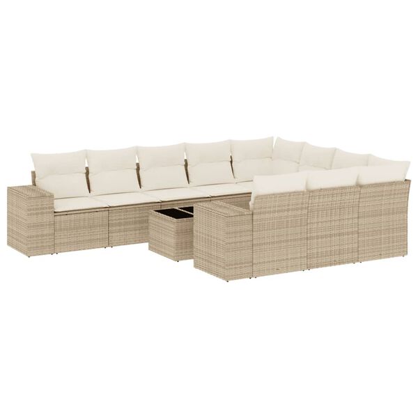 vidaXL Set de sof&aacute;s de jard&iacute;n 11pzas con cojines rat&aacute;n sint&eacute;tico beige