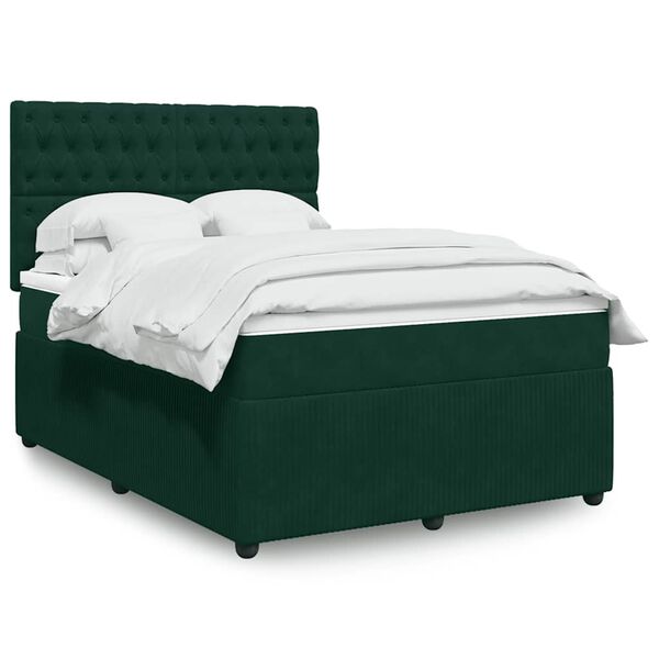 vidaXL Cama box spring con colch&oacute;n terciopelo verde oscuro 160x200 cm