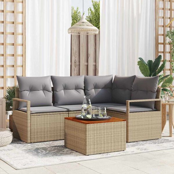 vidaXL Conjunto de sof&aacute;s de jard&iacute;n 5 pcs Beige y Gris Claro