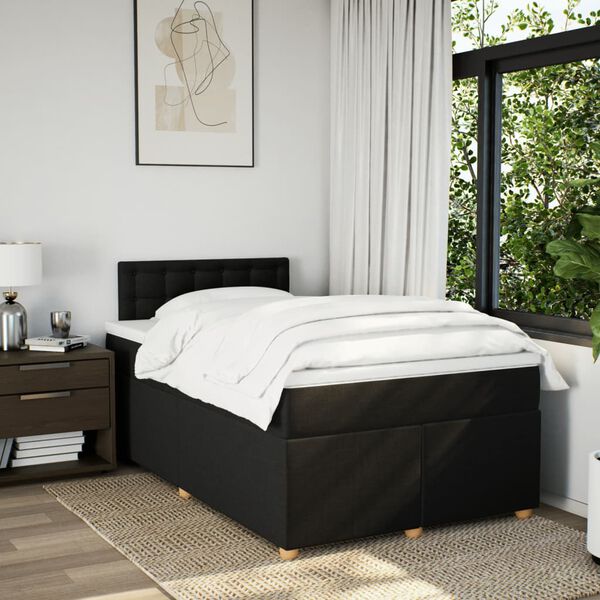 vidaXL Cama box spring con colch&oacute;n tela negro 120x200 cm