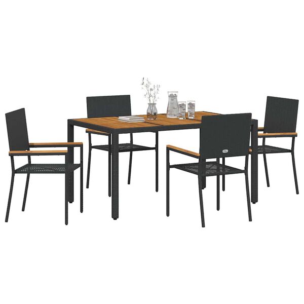 vidaXL Conjunto de Comedor de Jard&iacute;n 5 pcs Negro rat&aacute;n sint&eacute;tico