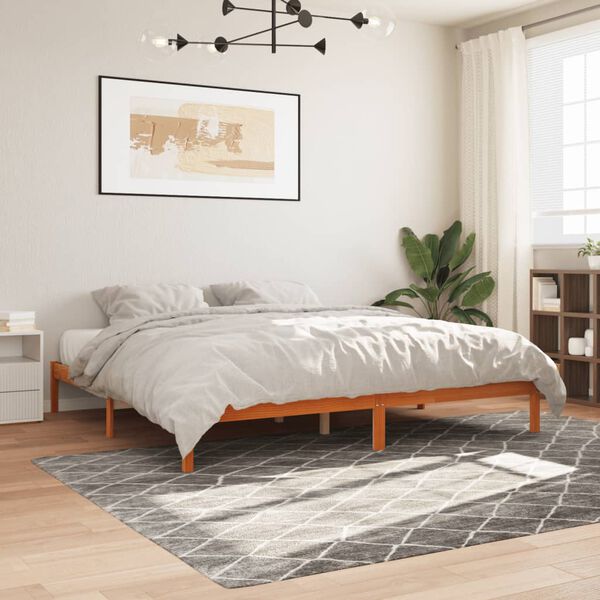 vidaXL Cama sin colch&oacute;n madera maciza de pino marr&oacute;n cera 180x200 cm