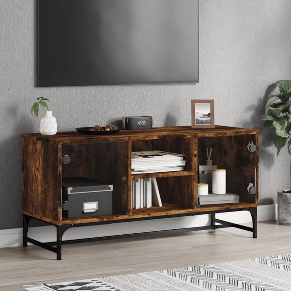 vidaXL Mueble de TV con puertas de vidrio roble ahumado 102x37x50 cm