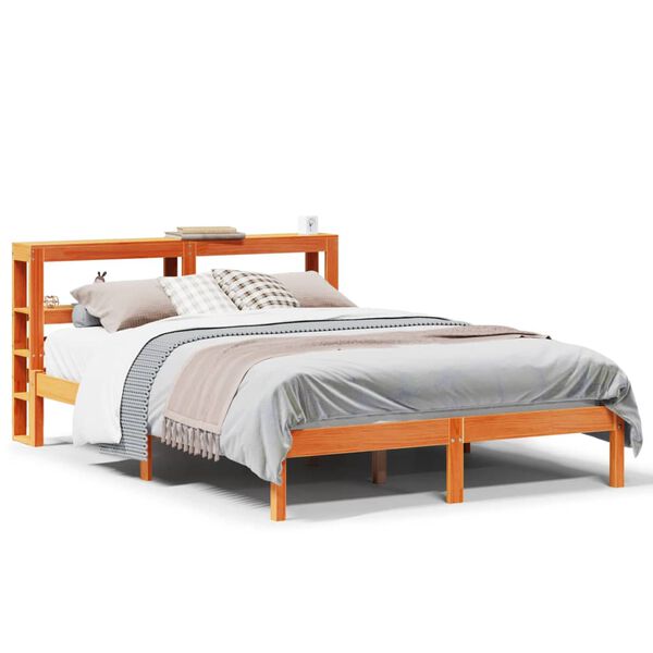 vidaXL Estructura cama con cabecero madera pino marr&oacute;n cera 140x200 cm