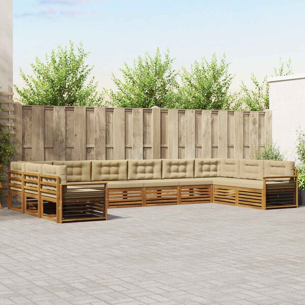 vidaXL Juegos de sof&aacute;s 10 pcs Natural y Beige Madera de Acacia S&oacute;lida