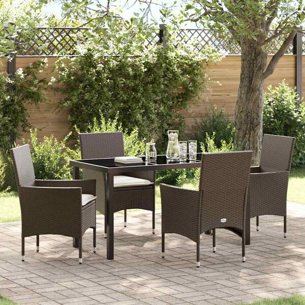 vidaXL Conjunto de Comedor de Jard&iacute;n 5 pcs Marr&oacute;n rat&aacute;n sint&eacute;tico
