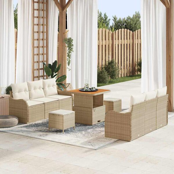 vidaXL Conjunto de sofá de jardín con cojín 9 pcs Beige y Crema