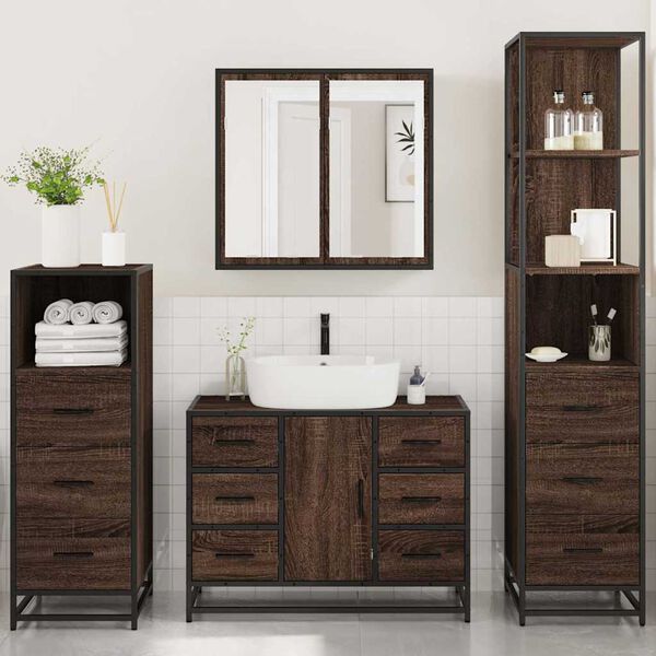 vidaXL Set de muebles baño 4 pzas madera contrachapada roble marrón