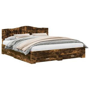 vidaXL Estructura de cama con cabecera Roble ahumado 200 x 200 cm