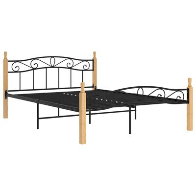 vidaXL Estructura de cama madera maciza roble metal negro 160x200 cm