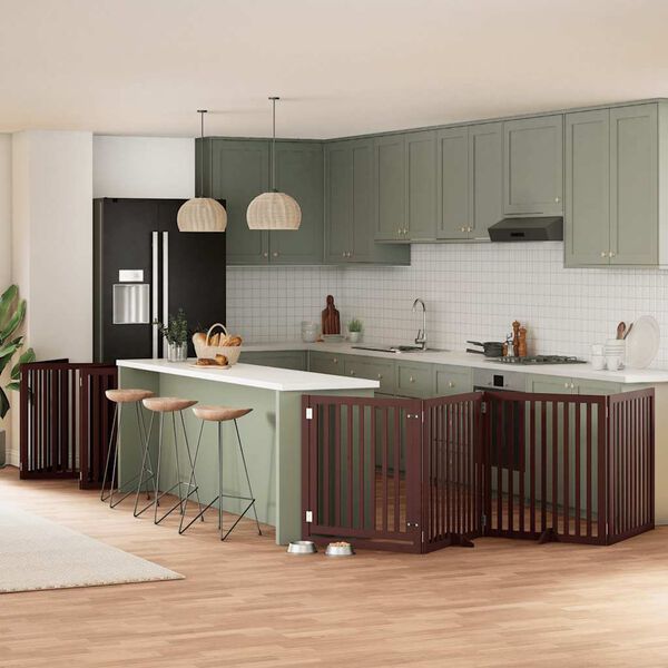 vidaXL Puerta de perros plegable 12 paneles madera &aacute;lamo marr&oacute;n 960 cm