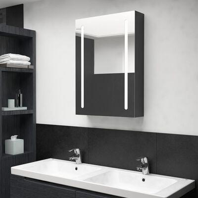 vidaXL Armario de baño con espejo LED negro brillante 50x13x70 cm