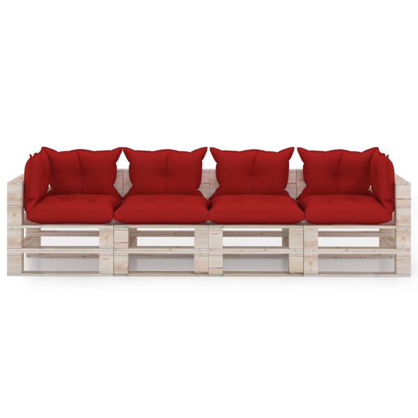 vidaXL Sof&aacute; de jard&iacute;n de palets de 4 plazas con cojines madera de pino