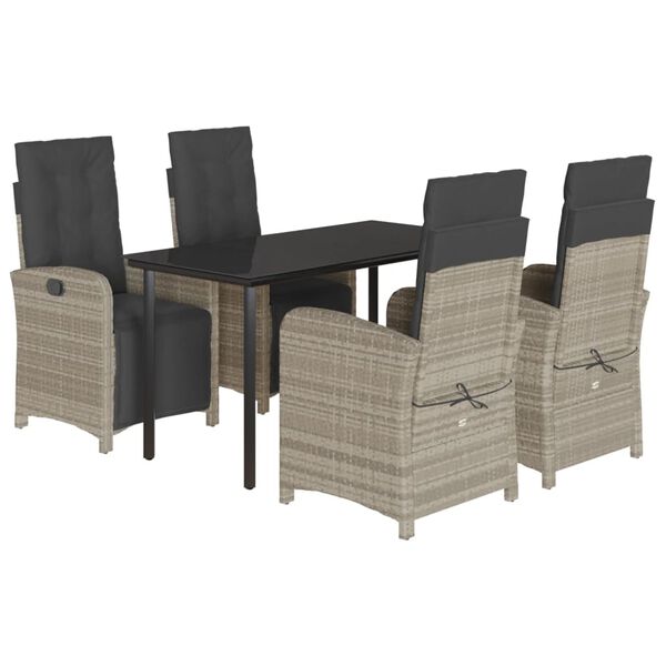 vidaXL Set comedor de jard&iacute;n 5 pzas cojines rat&aacute;n sint&eacute;tico gris claro