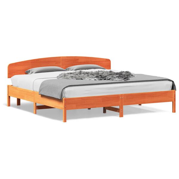 vidaXL Cama sin colch&oacute;n madera maciza de pino marr&oacute;n cera 180x200 cm
