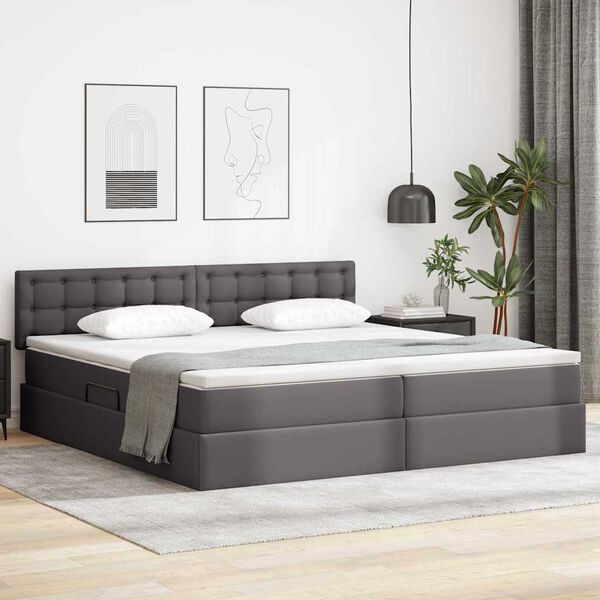 vidaXL Cama con almacenamiento y colch&oacute;n con colch&oacute;n Gris 200 x 200 cm