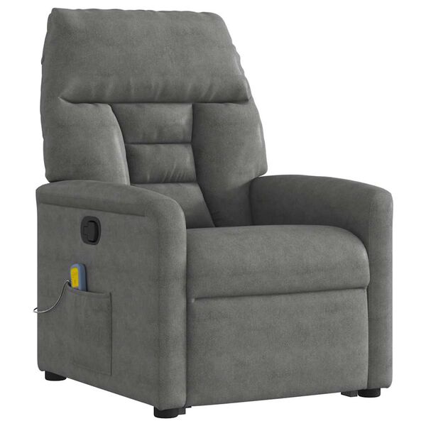vidaXL Sill&oacute;n reclinable masaje elevable tela microfibra gris oscuro