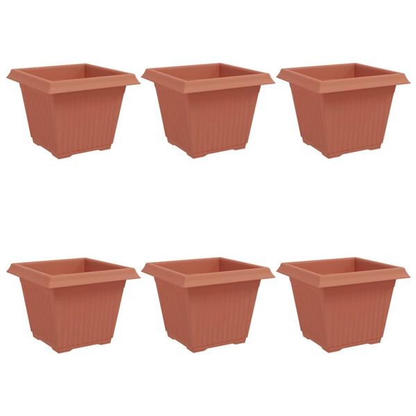 vidaXL Maceta cuadrada para flores 6 pcs Rojo Ladrillo Pl&aacute;stico