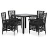 vidaXL Juego de comedor de jard&iacute;n 5 piezas de rat&aacute;n sint&eacute;tico negro