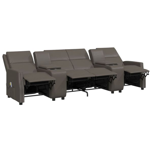 vidaXL Sill&oacute;n reclinable de masaje de 4 plazas cuero sint&eacute;tico gris