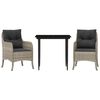 vidaXL Set comedor de jard&iacute;n 3 pzas cojines rat&aacute;n sint&eacute;tico gris claro