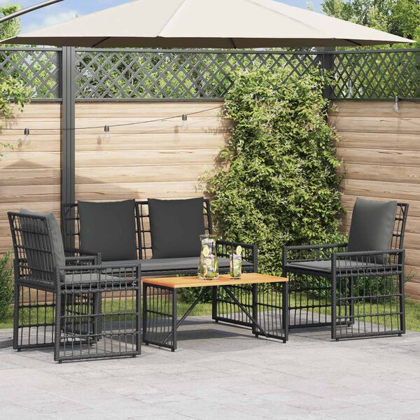 vidaXL Juego de muebles de exterior 4 pcs Negro y Gris oscuro
