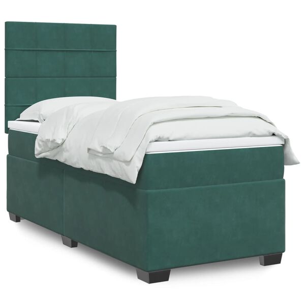 vidaXL Cama box spring con colch&oacute;n terciopelo verde oscuro 90x200 cm