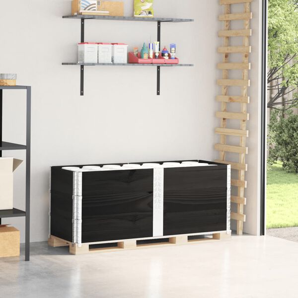 vidaXL Collares de palets 3 uds madera maciza de pino negro 150x50 cm