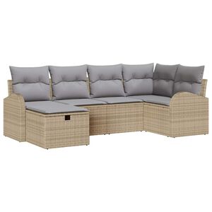 vidaXL Conjunto de sof&aacute; de jard&iacute;n 6 uds. Beige rat&aacute;n sint&eacute;tico