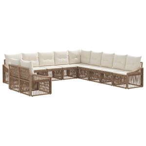 vidaXL Conjunto de sof&aacute;s de jard&iacute;n 11 uds. Beige rat&aacute;n sint&eacute;tico