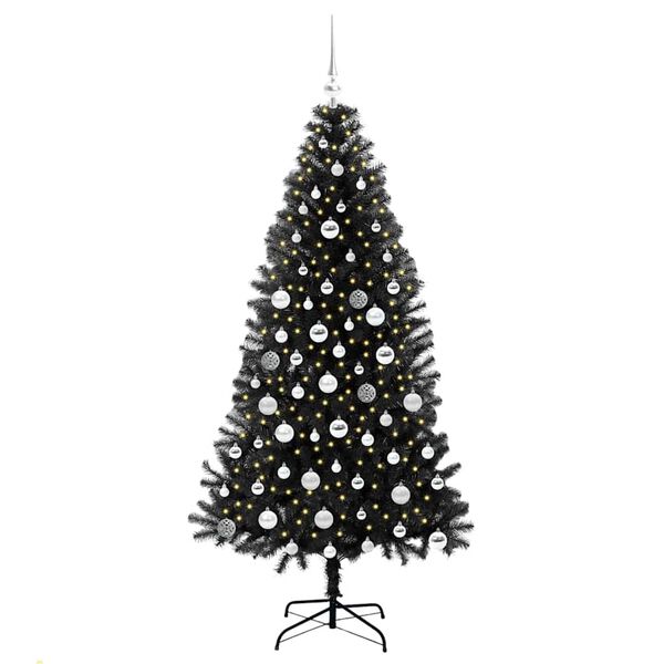 vidaXL Árbol de Navidad con 300 LED con soporte Negro 180 cm PVC