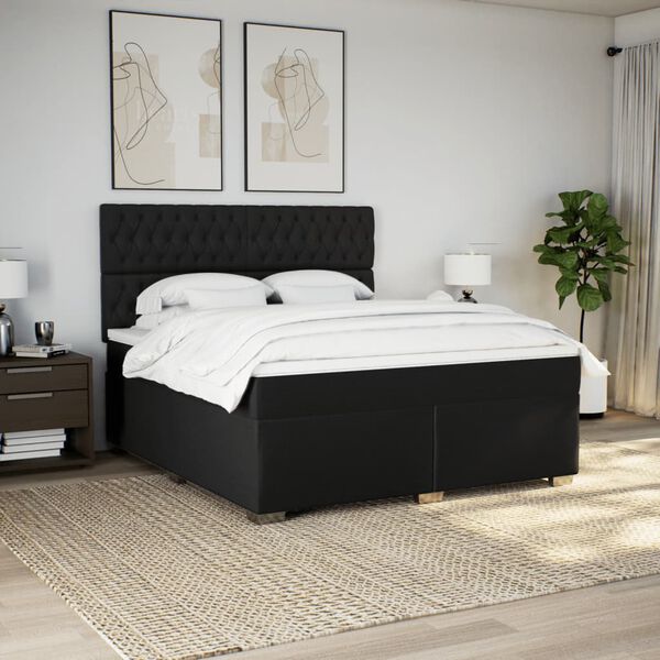 vidaXL Cama box spring con colch&oacute;n tela negro 180x200 cm